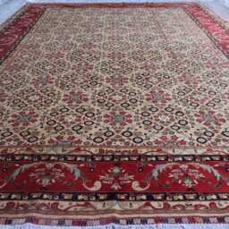 13x19 Ft Extra Large Afghan Rug, Hand Knotted Wool Area Oriental Beige Red Natural Dyes Living Room Dining Table Carpet - thumbnail 3