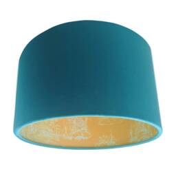 Teal Velvet Lampshade, Mustard Yellow Chinoiserie Tiger Lining, Handmade UK - thumbnail 2