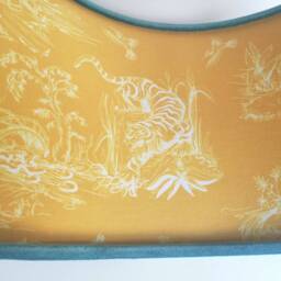 Teal Velvet Lampshade, Mustard Yellow Chinoiserie Tiger Lining, Handmade UK - thumbnail 3