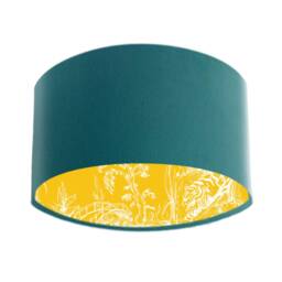Teal Velvet Lampshade, Mustard Yellow Chinoiserie Tiger Lining, Handmade UK - thumbnail 1