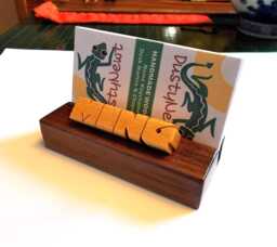 Business Card Holder With Name, Pau Amarello & Walnut Woods, Custom Carved To Order - thumbnail 1