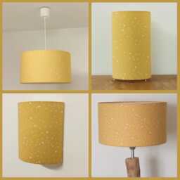 Lampshade - Pendant Light Tube Lamp Or Wall Sconce in Yellow Fabric With Star Patterns Ideal Gift For A Newborn, Birthday, Christmas, Baby - thumbnail 1