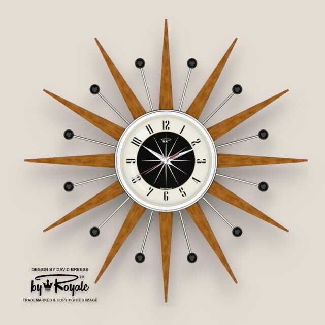 Teak Starburst Clock Mid Century Modern Wall Decor, 21 - image 1