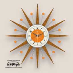 Teak Starburst Clock Mid Century Modern Wall Decor, 21 - thumbnail 4