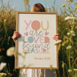 You Are Loved Beyond Measure Print, Christian Wall Art, Girls Nursery Bedroom Decor, Bible Verse - thumbnail 1