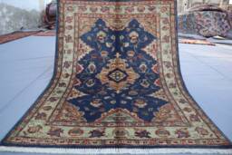 3x4 Navy Blue Afghan Geometric Area Rug Soft Pile Wool Handmade Rug, Oriental Boho Contemporary Door Mat, Bathroom, Home Decor - thumbnail 1