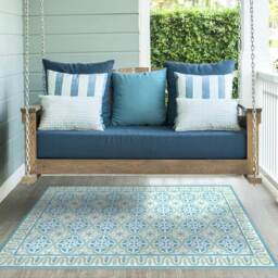 Vinyl Floor Mat, With Tiles in Green & Turquoise. Kitchen Runner Rug, Area Or Door Mat. PVC Mat Linoleum Rug - thumbnail 2