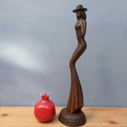 Wood Sculpture Receiving A Compliment Wood Carving Boho Home Decor Girl Statuette - thumbnail 4