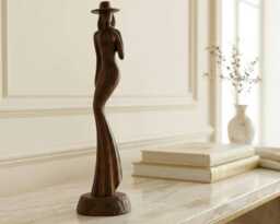 Wood Sculpture Receiving A Compliment Wood Carving Boho Home Decor Girl Statuette - thumbnail 1