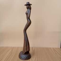 Wood Sculpture Receiving A Compliment Wood Carving Boho Home Decor Girl Statuette - thumbnail 3