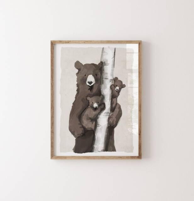 Hand Painted Illustrated Mummy/Daddy Bear & Cubs - Woodland Nursery Art Print - image 1