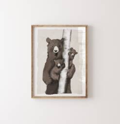 Hand Painted Illustrated Mummy/Daddy Bear & Cubs - Woodland Nursery Art Print - thumbnail 1