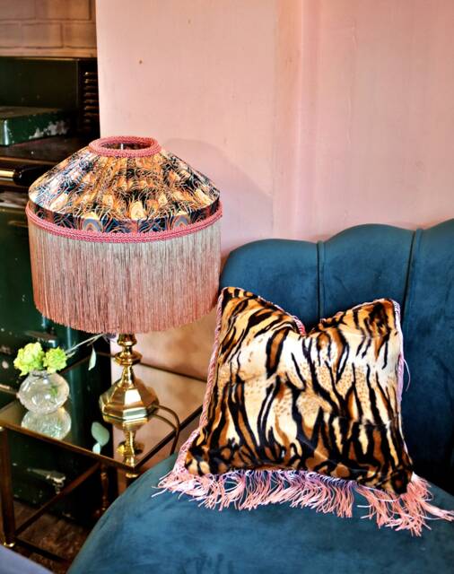 Handmade Hot Pink Velvet Tiger Print Pillow With Fringe - image 1