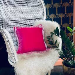 Handmade Hot Pink Velvet Tiger Print Pillow With Fringe - thumbnail 3