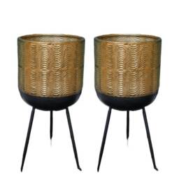 Set Of 2 Metal, Gold & Black Planters - thumbnail 2