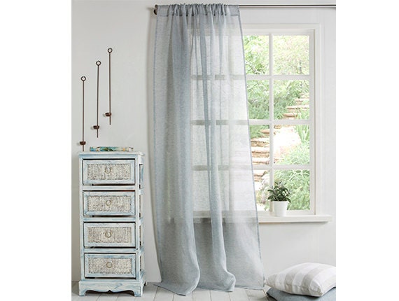 Linen Curtain-Curtain Grey Blue Curtain-Linen Sheer Panel - Drapes-Window Treatment - Rod Pocket - 4''(10cm-Width 67'' - 170cm X Custom Length - image 1