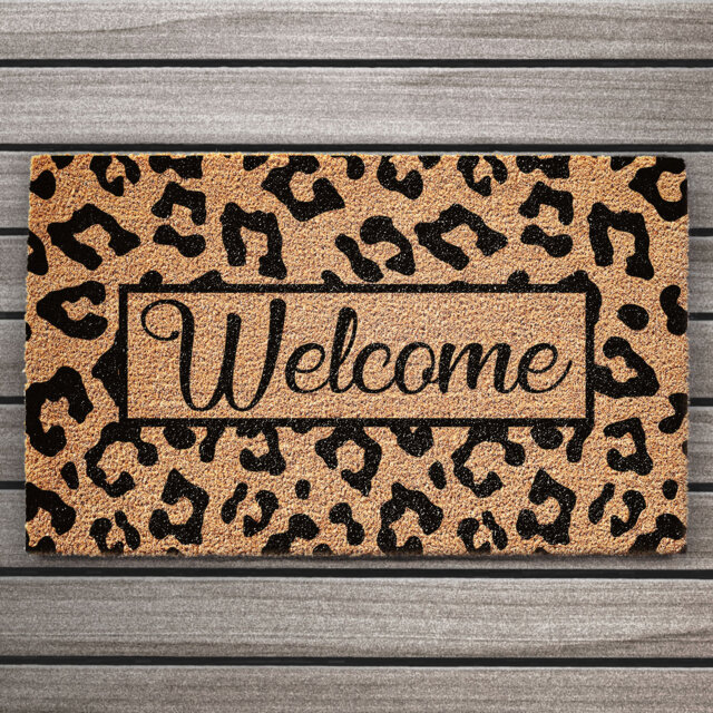 Coir Doormat With Welcome Animal Print Design - Door Mat Leopard Rug Front Door Mat - image 1