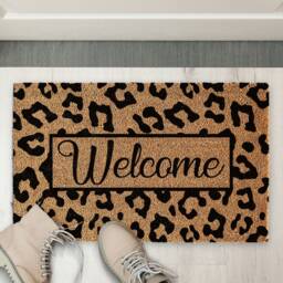 Coir Doormat With Welcome Animal Print Design - Door Mat Leopard Rug Front Door Mat - thumbnail 2