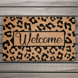 Coir Doormat With Welcome Animal Print Design - Door Mat Leopard Rug Front Door Mat - thumbnail 1