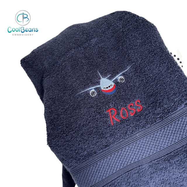 Aeroplane Towel - Personalised Face Cloth/Hand Bath = Embroidered - image 1