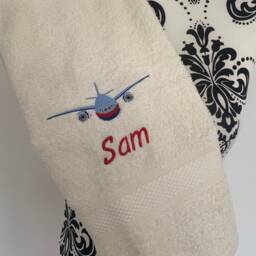 Aeroplane Towel - Personalised Face Cloth/Hand Bath = Embroidered - thumbnail 2