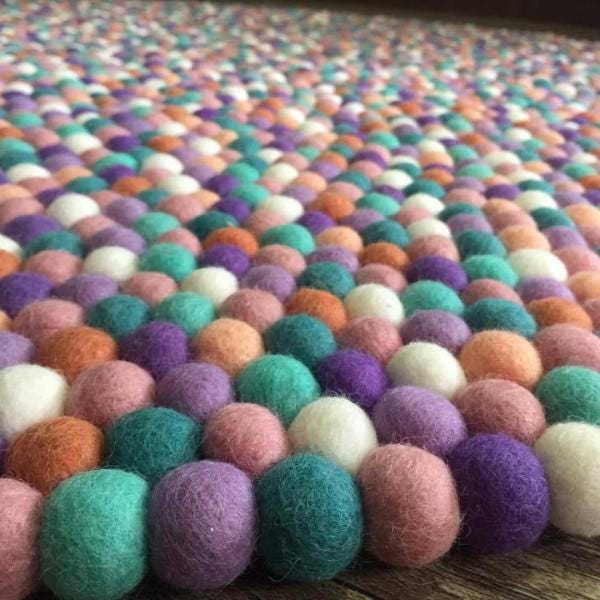 Nursery Rug - Lavender Fields Free Shipping Felt Ball Decor Play Mat Wool Pom - image 1