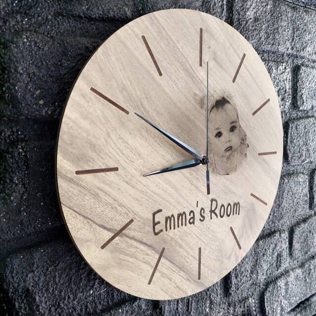 Personalized Photo Engraved Wood Clock - Custom Family Name Gift - image 1
