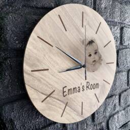 Personalized Photo Engraved Wood Clock - Custom Family Name Gift - thumbnail 1