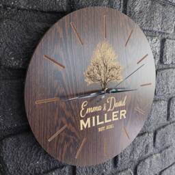 Personalized Photo Engraved Wood Clock - Custom Family Name Gift - thumbnail 3