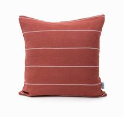 Striped Cushion Cover Stripe Pillow Covers 20x20, Linen Throw Rust White Stripes, Book Nook Cases - thumbnail 1
