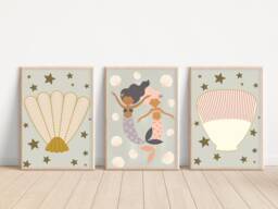 Mermaid & Shell Themed Prints For A Nursery, Little Girls Room Or Playroom. - Prints Only - thumbnail 1
