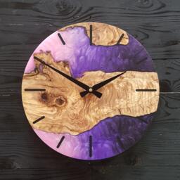 Custom Resin & Olive Wood Wall Clock Live Edge Rustic Home Decor - thumbnail 2