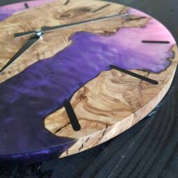 Custom Resin & Olive Wood Wall Clock Live Edge Rustic Home Decor - thumbnail 4