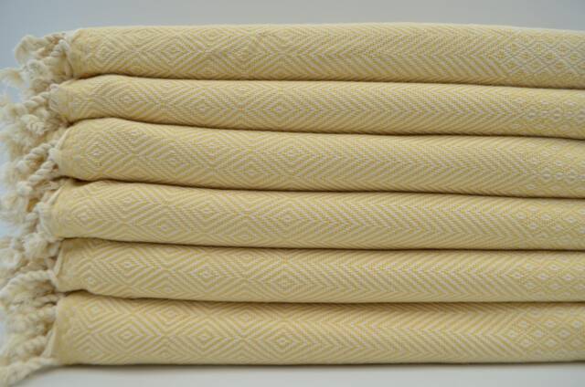 "Yellow Towel, Diamond Towel, Herringbone Towel, Turkish Peshtemal, Bath Towel, Hammam Towel, 40""x67" - image 1