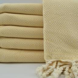 "Yellow Towel, Diamond Towel, Herringbone Towel, Turkish Peshtemal, Bath Towel, Hammam Towel, 40""x67" - thumbnail 2