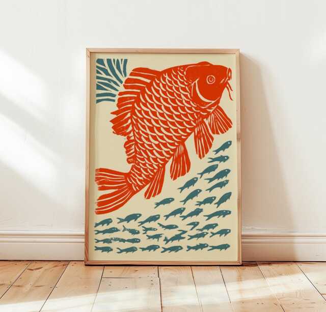 Red Koi Fish Poster, Japanese Wall Art, Asian Marine Print - image 1