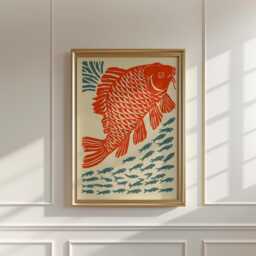 Red Koi Fish Poster, Japanese Wall Art, Asian Marine Print - thumbnail 3