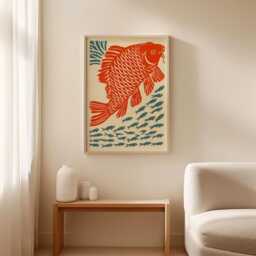 Red Koi Fish Poster, Japanese Wall Art, Asian Marine Print - thumbnail 2