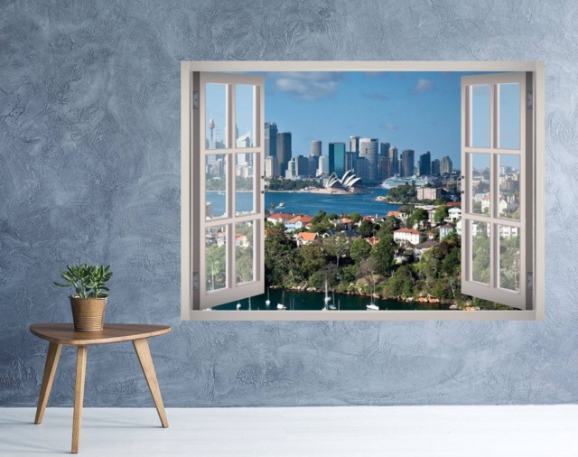 Sydney Harbor Window 3D Wall Decal Art Removable City Skyline Wallpaper Mural Sticker Vinyl Home Decor - image 1