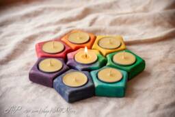 Waldorf Inspired Sun Candlestick Set Of 8 Candlesticks For Tea Candle - Rainbow Colors Gradient Colored Candleholder Kindergarten
