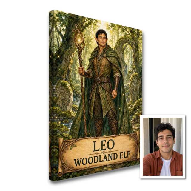 Personalised Woodland Elf Canvas From Photo, Custom Name & Text Wall Decor Birthday Present For Fantasy Fan - image 1
