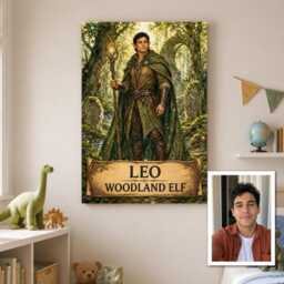 Personalised Woodland Elf Canvas From Photo, Custom Name & Text Wall Decor Birthday Present For Fantasy Fan - thumbnail 2