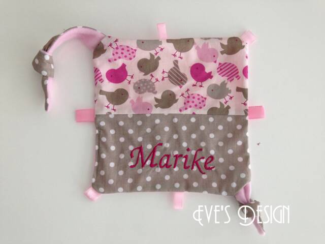 "Embroidered Cuddly Toy With Personalized Name ""Birds Pink"