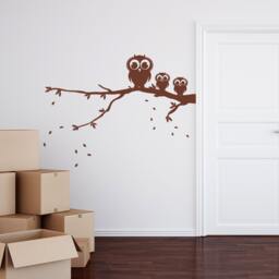 Owls On Branch Vinyl Wall Decal - Kids Nursery Decor - thumbnail 1
