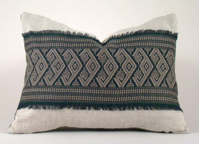Hand Woven Lumbar Pillow Forest Green Geometric Throw Pillow - image 1