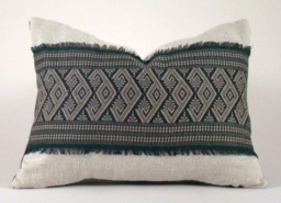 Hand Woven Lumbar Pillow Forest Green Geometric Throw Pillow - thumbnail 1