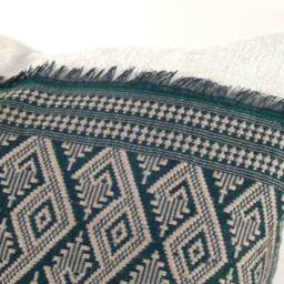 Hand Woven Lumbar Pillow Forest Green Geometric Throw Pillow - thumbnail 2