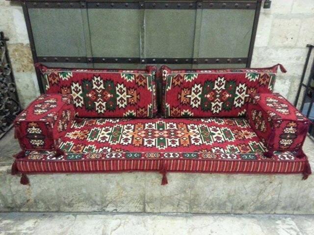 Arabic Oriental Seating Set . Hittite Majlis - Rug Fabric Floor Seating -Indoor/Outdoor -Hookah Lounge -Home 6Pcs Hard Foam Filled - image 1