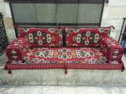 Arabic Oriental Seating Set . Hittite Majlis - Rug Fabric Floor Seating -Indoor/Outdoor -Hookah Lounge -Home 6Pcs Hard Foam Filled - thumbnail 1