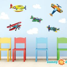 Airplane Nursery Fabric Wall Decals Vintage Biplanes & Clouds - thumbnail 2